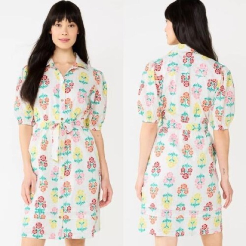 Draper James RSVP Shirt Dress Size M White Eyelet Floral Button Front Collared